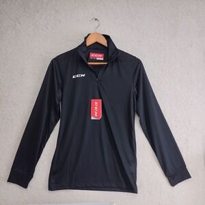CCM Pullover Mens S Black Tactical Dry Quarter Zip Long Sleeve Shirt